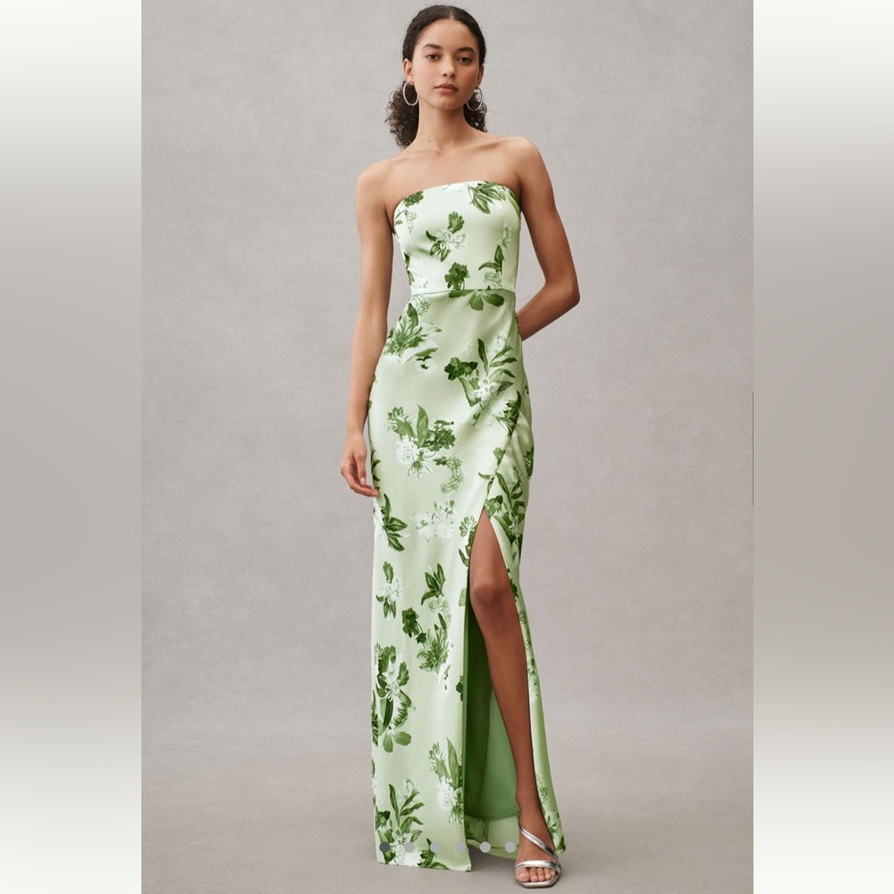 Anthro BHLDN Avianna stretch satin green floral dress